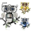 YAR_Luxury Shiny Rhinestone Artificial Stone Owl Animal Brooch Pin Women Jewelry