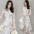 Korean version of slim slimming dress Summer Organza Floral Lace Elegant Dress Plus Size