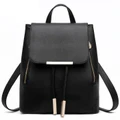 Korean Style Saffiano Pu Leather Backpack - Black