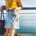 Korean version denim embroidered summer loose waist skirt skirt Ready stock n-FT