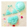 SPA 3pcs Girls Bikini Lace Hat Kids Swimwear Swimsuit Bathing Suit sky blue