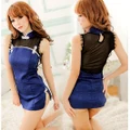 Sexy Women Cheongsam Nightdress Sleepwear Blue Q016