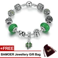 Bamoer 925s Silver Charm Bracelet With Green Lucky Clover
