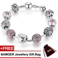 Bamoer 925s Silver Charm Bracelet With Love & Flower Crystal Ball