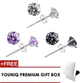 Youniq Basic Cz 925 Sterling Silver Earrings Set- 3 Pairs In 1 Set