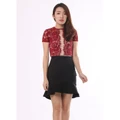 PAT EYELASH LACE TOP WITH SLEEVES (MAROON) S, M ,L
