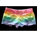 DIY Vintage high waist rainbow ombre dip dyed cut off short denim
