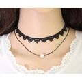 MC018 - Double Band Lace With Pearl CHOKER