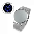 LED Round Mirror Blue Circles MAN Watches Stylish band Stainless Steel Watch