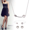 Fashion Silver Crystal Love Heart Pendant Necklace Earring Bangle Jewelry Set