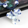 Handmade ceramic necklace Three blue plum Pendant blue white porcelain necklace