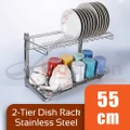 BIGSPOON 2 Tier Dish Rack Stainless Steel Kitchen Dish Rack Dish Drainer Rack Stainless Steel Kitchen Rack with Tray
