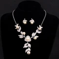 3 pcs bridal jewelry accessories Pearl roses necklace earrings set