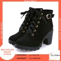 ORA READY STOCK MALAYSIAN ??????Fashion Thick Heels Women Ankle Martin Boots Shoes
