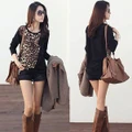 Fashion Womens Lady Long Sleeve Leopard Print T shirt Tops Loose Blouse Black