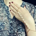 Women Vintage Bangle Chain Finger Ring Pearl Hand Chain Bracelet