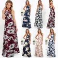 Women Maxi Dress Halter Neck Floral Print Summer Beach Holiday Long Slip Dress