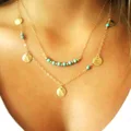 Forever 21 Trendy Gold Multi Layer Bohemian Turquoise Coin Pendant Necklace