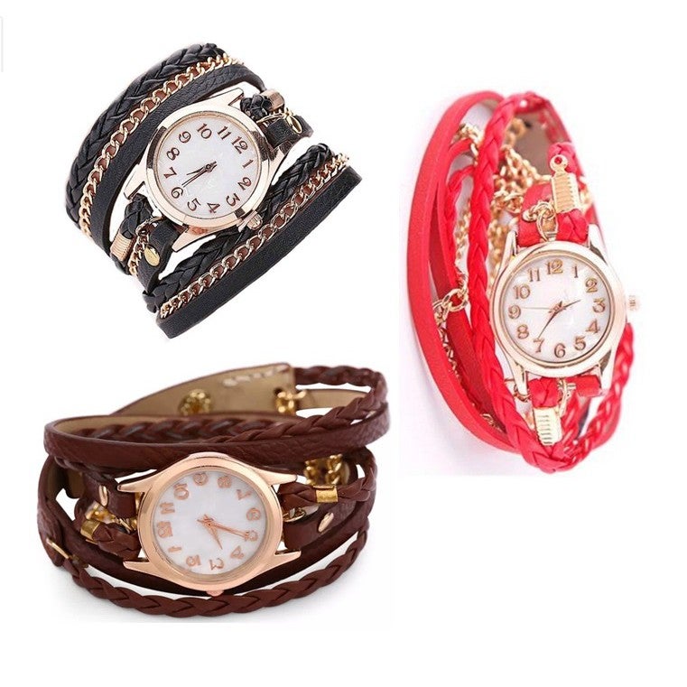 Fashion Lady Chain Bracelet & Wrist Watch Stylish (3 Colors)