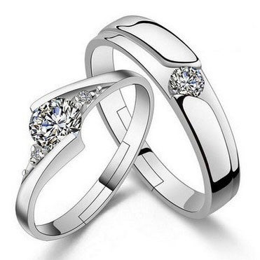 1 Pair S925 Silver Fashion Open Couple Ring Women & Men Adjustable