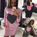 Ladies Fashion Heart Print Tunic Sweater Tops Jumper Dress