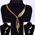 New Fashion Bohemian Style Bronze Rope Chain Feather Pattern Pendant Necklace