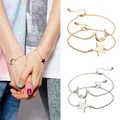 2 Pcs/Set Chic Charm Simple Style Moon and Star Couple Bracelet Jewelry