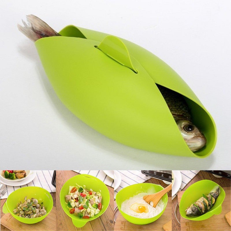 Kitchen Microwave Oven Steamer Silicone Folding Bowl Baking Fish Steam Roaster
