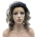 Medium Long Stylish Lace Front Synthetic Ombre Grey Wig Natural
