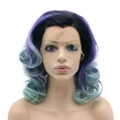 16inch Medium Long Wavy Ombre Purple Blue Lace Front Synthetic Wig
