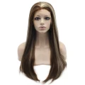 Long Straight Brown Hightlight Natural Hand Tied Lace Front Wig