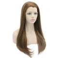 Long Straight Brown Hightlight Natural Hand Tied Lace Front Wig
