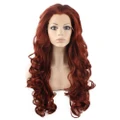Long Wavy Burgundy Red Heat Safe Synthetic Hair Front Lace Wig Natural