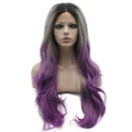 Long Wavy Grey Purple Ombre Heat Friendly Fiber Hair Lace Front Wig