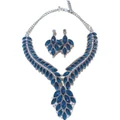 Women's Luxurious Wedding Party Oval Blue Crystal Jewelry Necklace Earrings Set