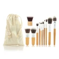 Soft Fibre Nylon Bamboo Makeup Brush Kit With White Bag 11 PCS