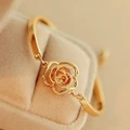 Women Golden Flower Crystal Rose Bangle Cuff Chain Bracelet