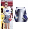 Woman Skirt A-line Cute Skirt Blue White Stripe (Free Size) (Ready Stock)
