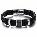 YOUNIQ Titanium Steel Indie Weave Black Genuine Leather Bracelet for