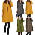 ready stock women Solid long sleeve Casual Loose midi Dresses plus size