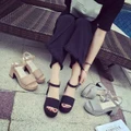 ?READY STOCK?Women Suede Sandles Shoes With Thick Heel Strap