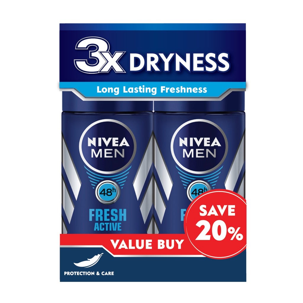 NIVEA Men Deodorant Roll On - Fresh Active (2 x 50ml) [Twin Pack@20%OFF]