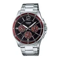 CASIO ENTICER MTP-1374D-5AV Analog Stainless Steel Watch Silver Black Red