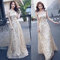 Gold Sparkling Long Dress with Train
