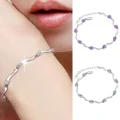 Women 925 Sterling Silver Crystal Bamboo Chain Bracelet Fashion Jewelry