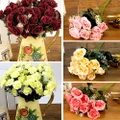 12 Head Artificial Fake Rose Flower Wedding Party Bridal Bouquet Home Room Decor
