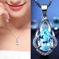 New Women 925 Sterling Silver Sapphire Gemstone Pendant Chain Necklace Jewelry