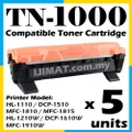 5x TN-1000 TN1000 Compatible With Brother HL-1110 DCP-1510 MFC-1810 MFC-1815 HL-1210W DCP-1610W HL-1210W Printer Ink