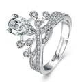 Korean Weddingjewelry Silver Adjustable Crown Ring With Zircon For Women BR001