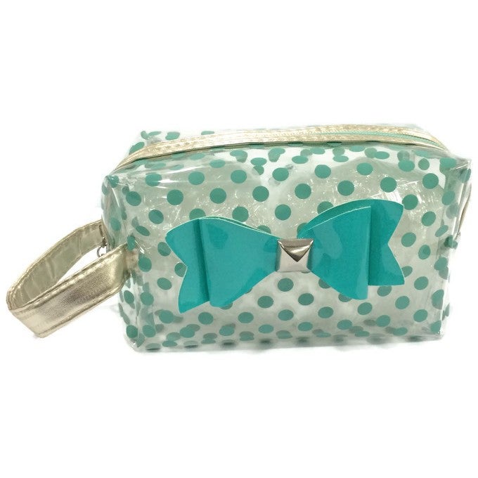 Polkadot Ribbon Design Makeup Pouch (Turquoise)